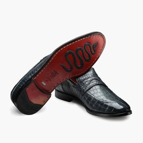 Men's Gray & Blue Crocodile Leather Loafer