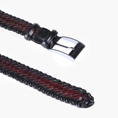 Men’s Burgundy Patina Braided Leather Belt - buckle and tip 