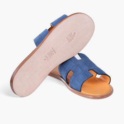 Men’s Blue Croc-Embossed Leather Slide - sole