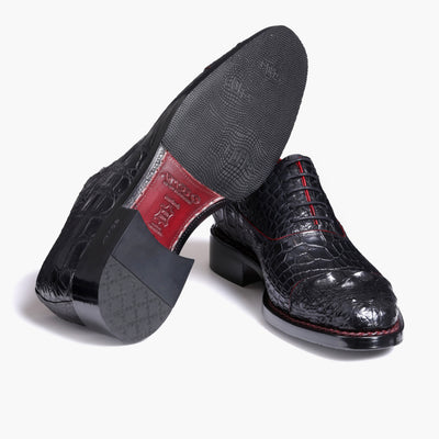 Men’s Black Crocodile Leather Cap Toe Oxford