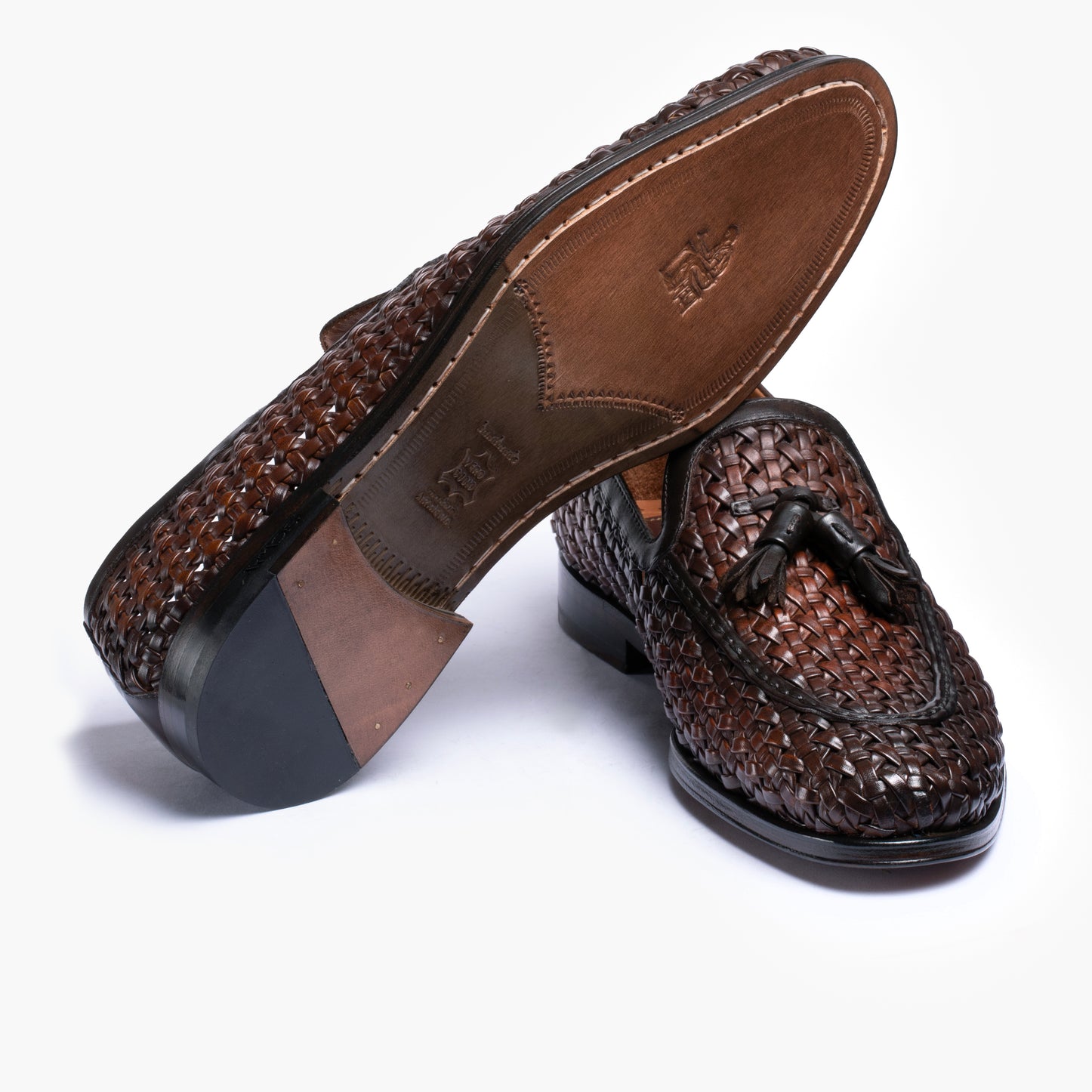 Men's Brown Woven Leather Tassel Loafer