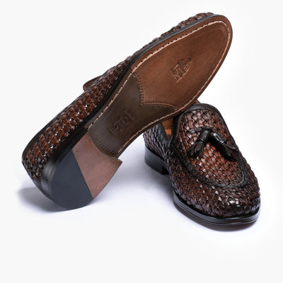 Men's Brown Woven Leather Tassel Loafer