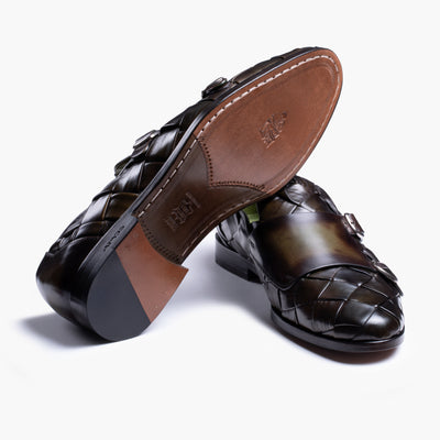 Men's Green Woven Double Monk Strap