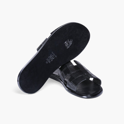 Men’s Black Croc-Embossed Leather Slide - sole