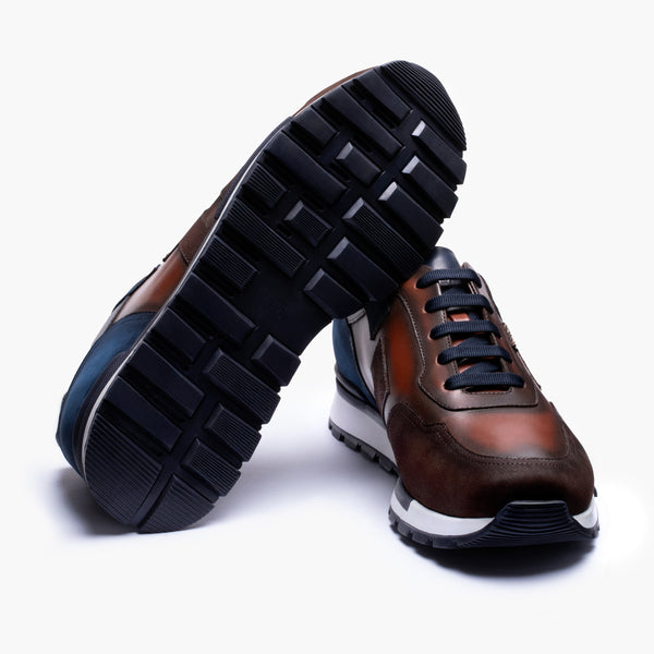 Men's Brown and Blue Leather Sneaker