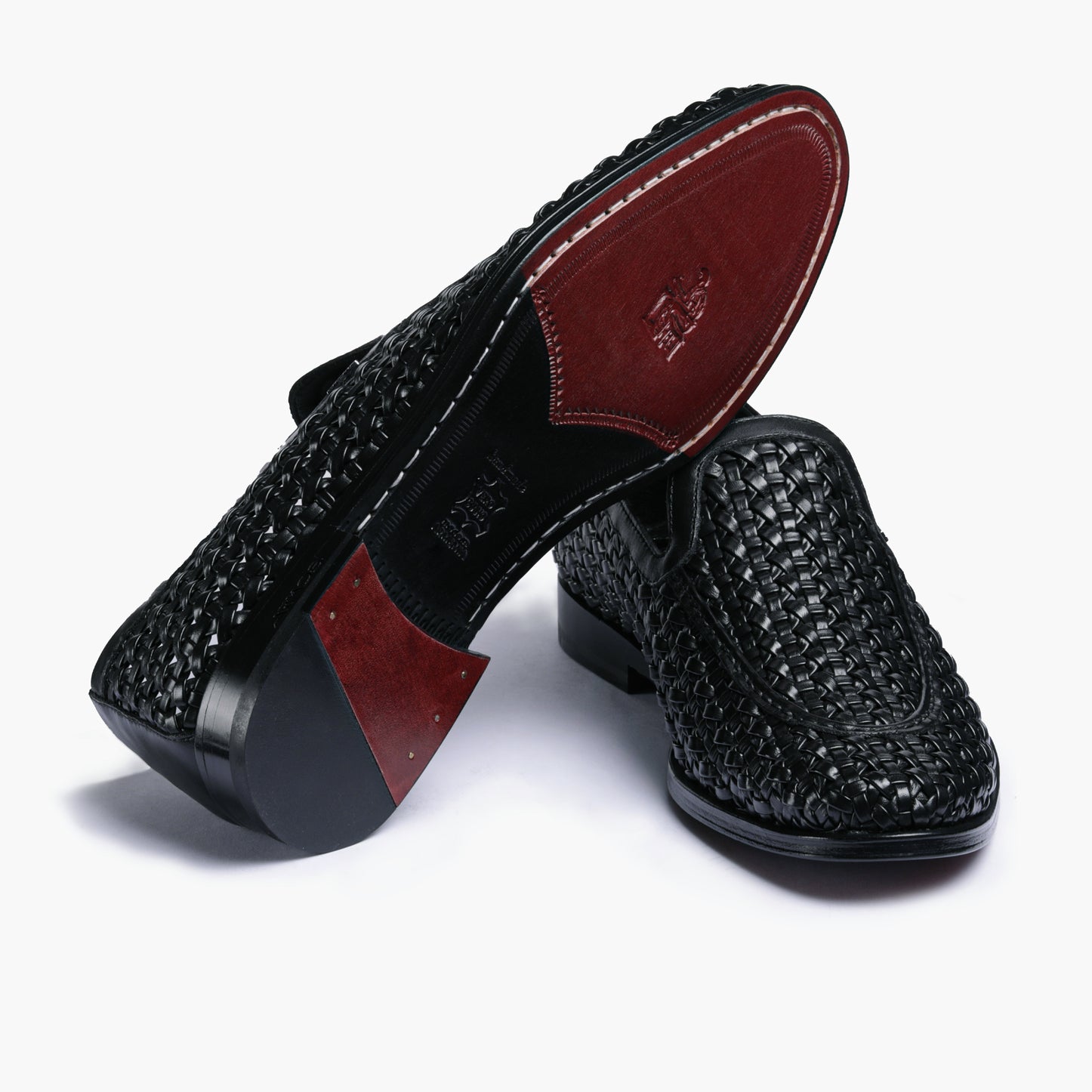 Men's Black Woven Leather Loafer