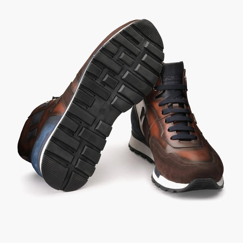 Men's Brown & Blue High-Top Sneaker