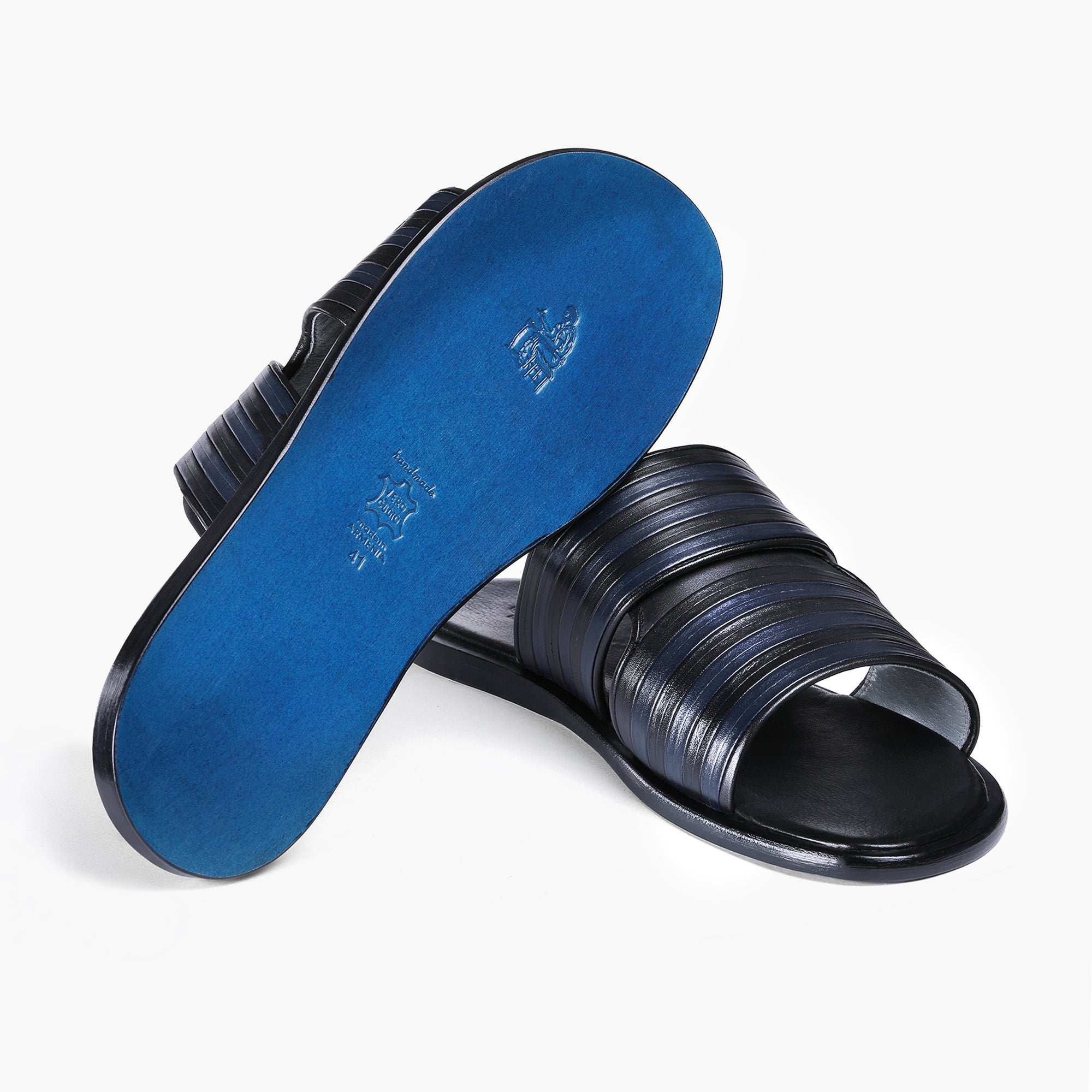 Men’s Black and Navy Leather Slide - sole
