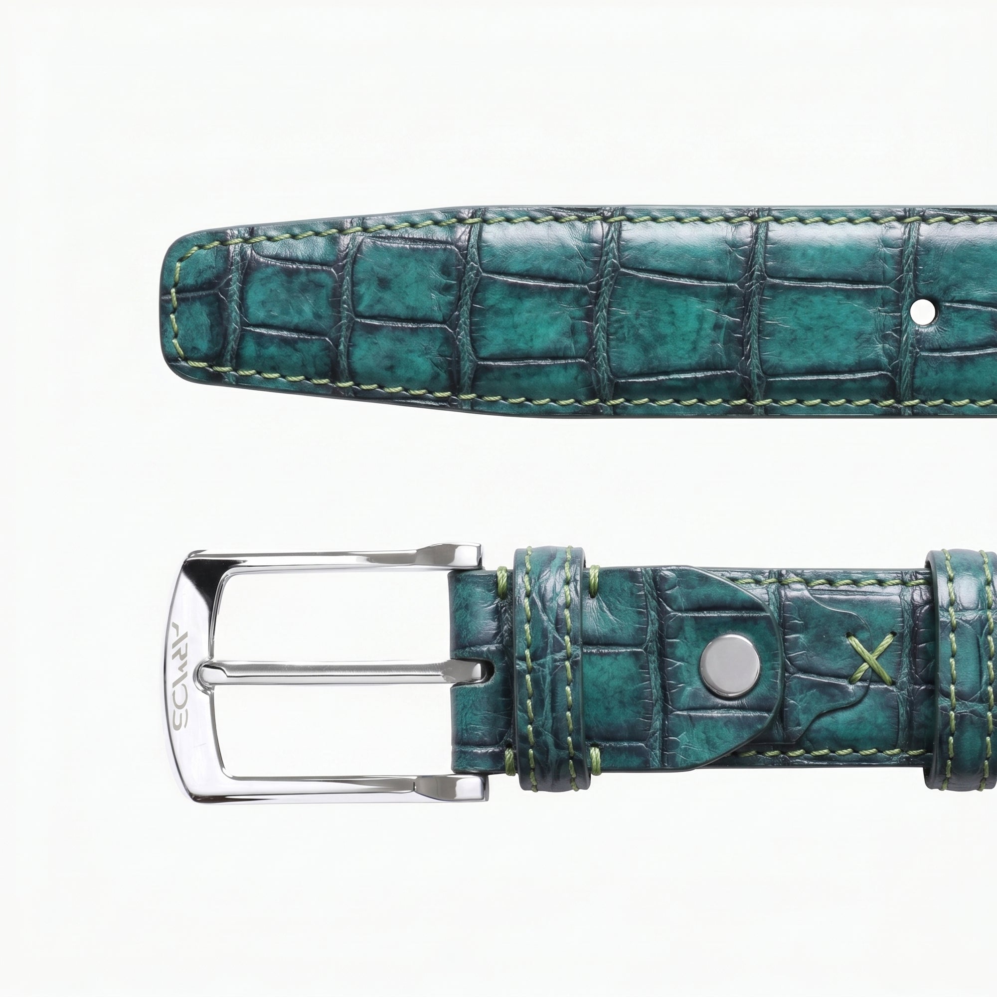 Men’s Green Patina Crocodile Leather Belt - Buckle and Tip