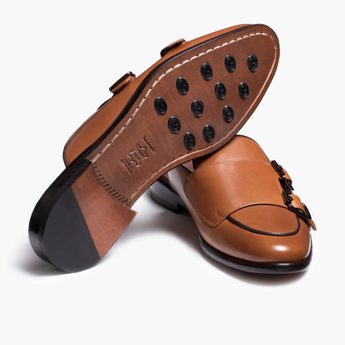 Men's Brown Leather Double Monk Strap Mule