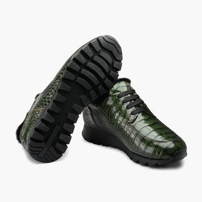 Men's Dark Green Glossy Croc-Print Sneaker