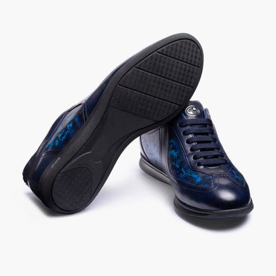 Men's Pattern Blue Patina Leather Sneaker