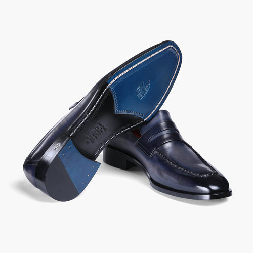 Men's Blue Patina Leather Penny Loafer - sole