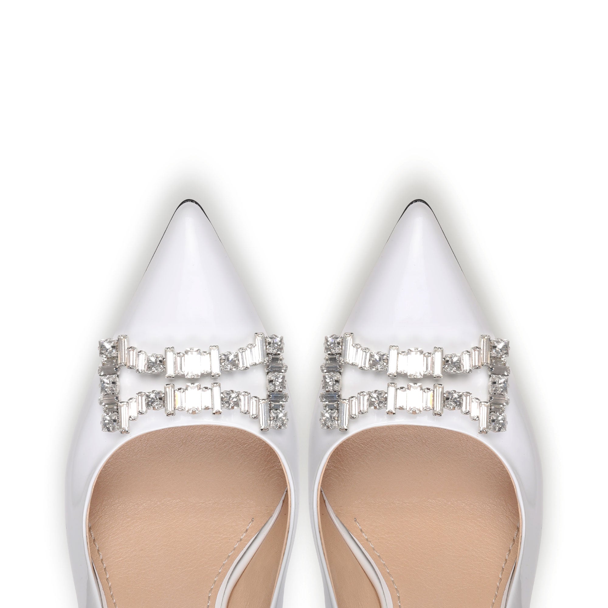 Women's White Patent Crystal Buckle Pump