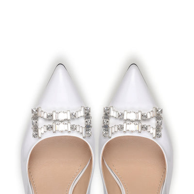 Women's White Patent Crystal Buckle Pump