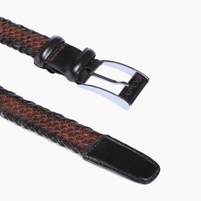 Men’s Brown Patina Braided Leather Belt - buckle and tip