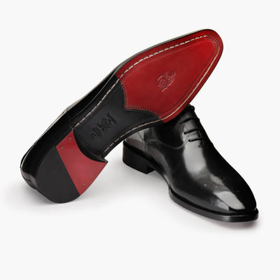 Men’s Black Leather Medallion Toe Oxford