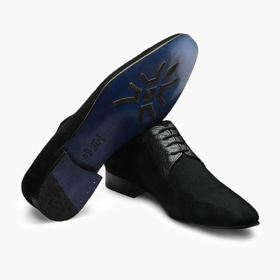 Men's Black Suede & Crocodile Derby
