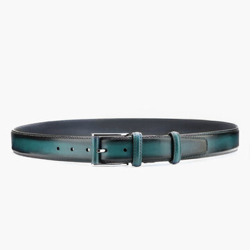 Men’s Deep Teal Patina Leather Belt - full view