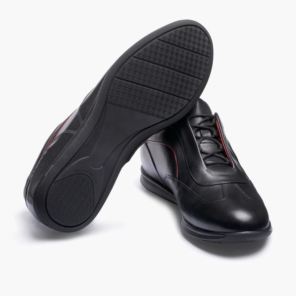 Men’s Black Leather Sneaker with Red Lines