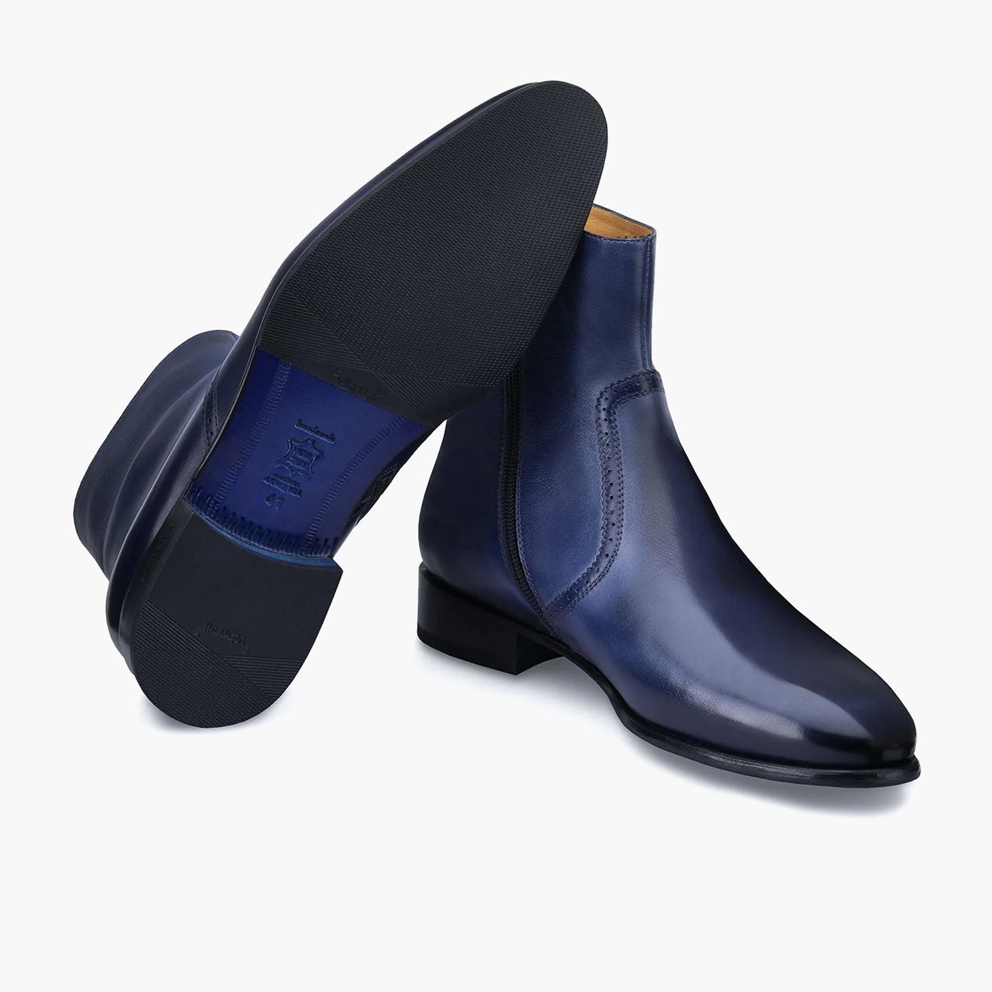 Men's Blue Patina Leather Ankle Boot