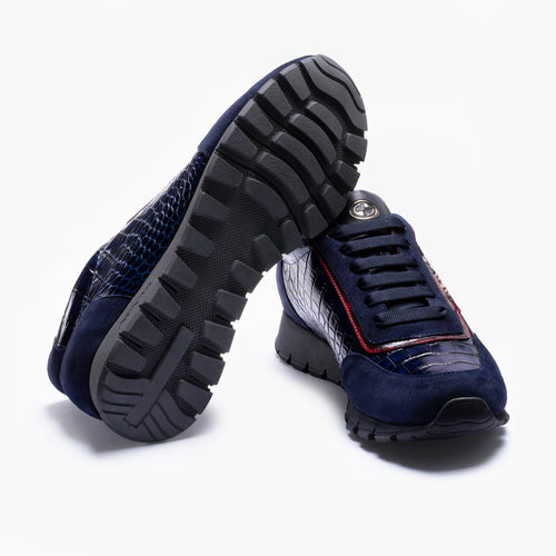 Men's Blue Croc-Embossed Leather Sneaker