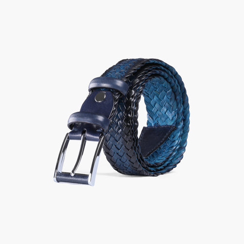 Men’s Blue Patina Braided Leather Belt - coiled