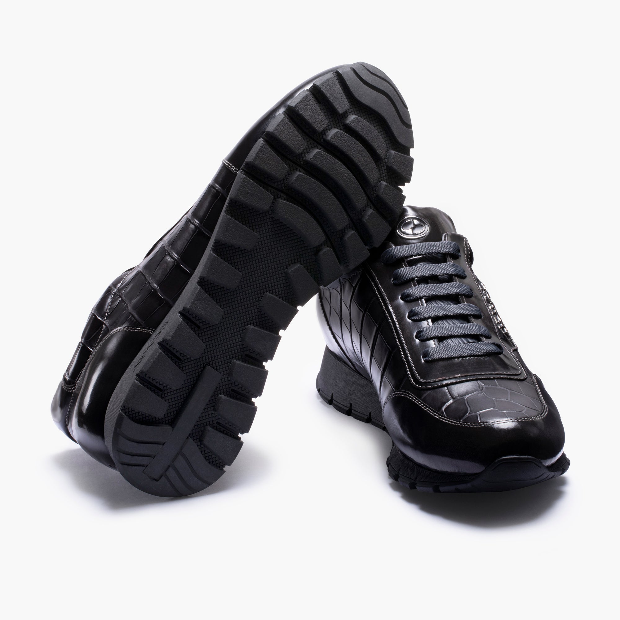 Men's Gray Croc-Embossed Leather Sneaker