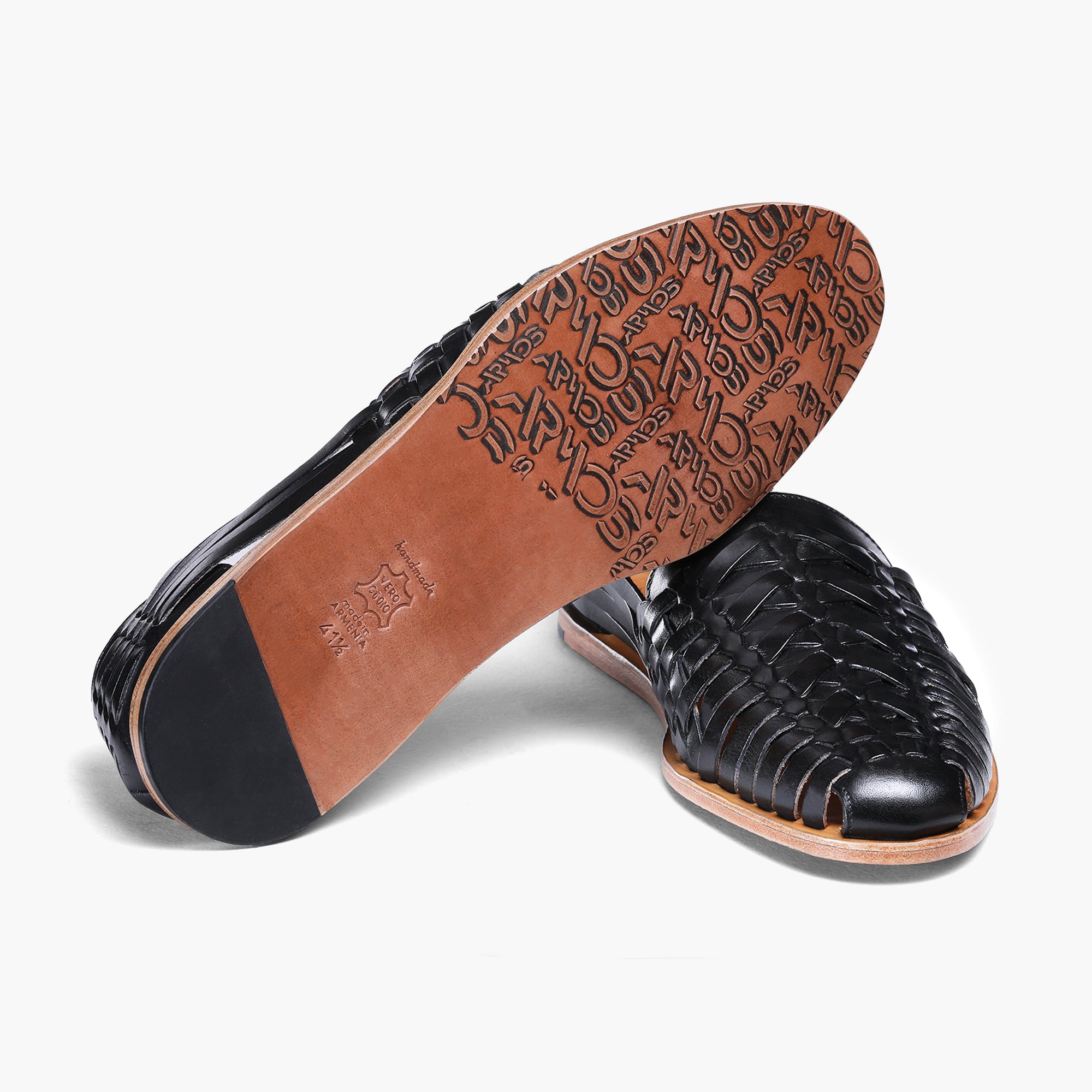 Men's Black Leather Huarache Sandal - top