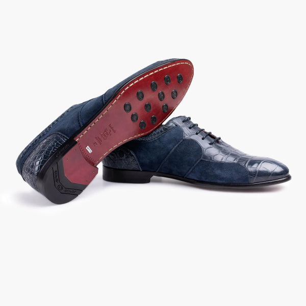 Men's Blue Crocodile & Suede Oxford