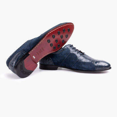 Men's Blue Crocodile & Suede Oxford