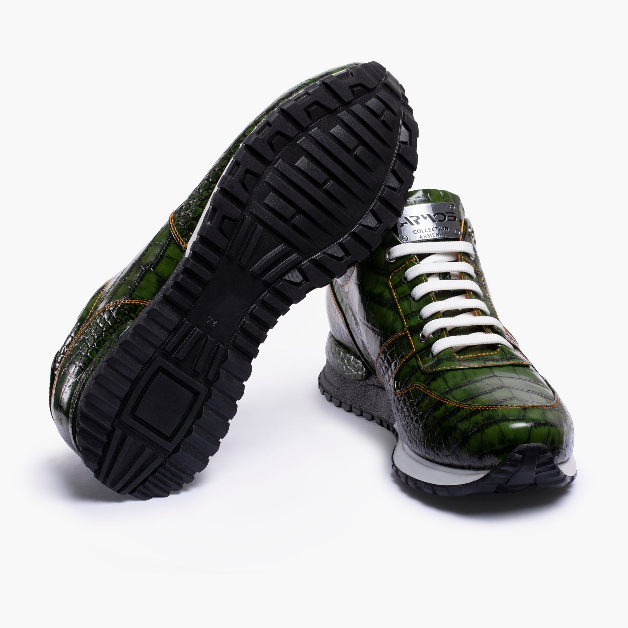 Men's Green Croc-Print Leather Sneaker