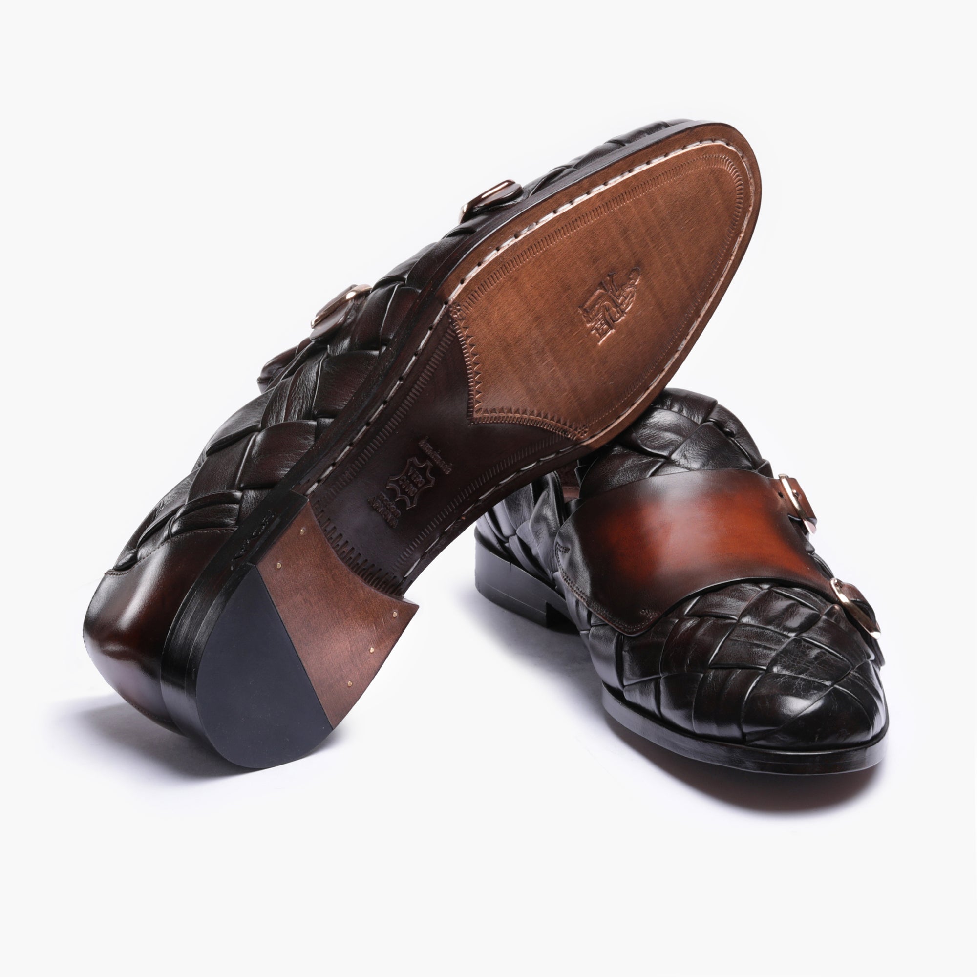 Men's Dark Brown Woven Double Monk Strap