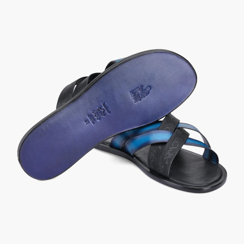 Men's Black And Blue Cross-strap Sandal