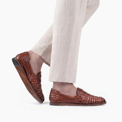 Men's Brown Leather Huarache Sandal  - worn