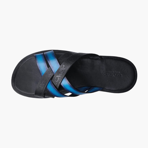 Men's Black And Blue Cross-strap Sandal