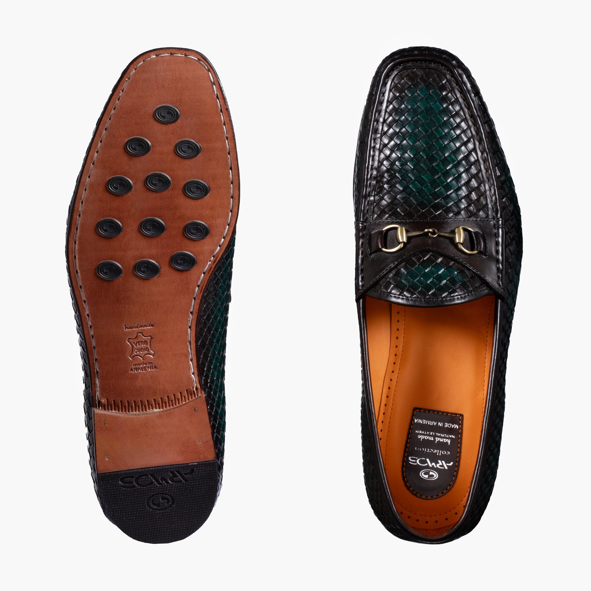 Men's Brown & Green Woven Moccasin