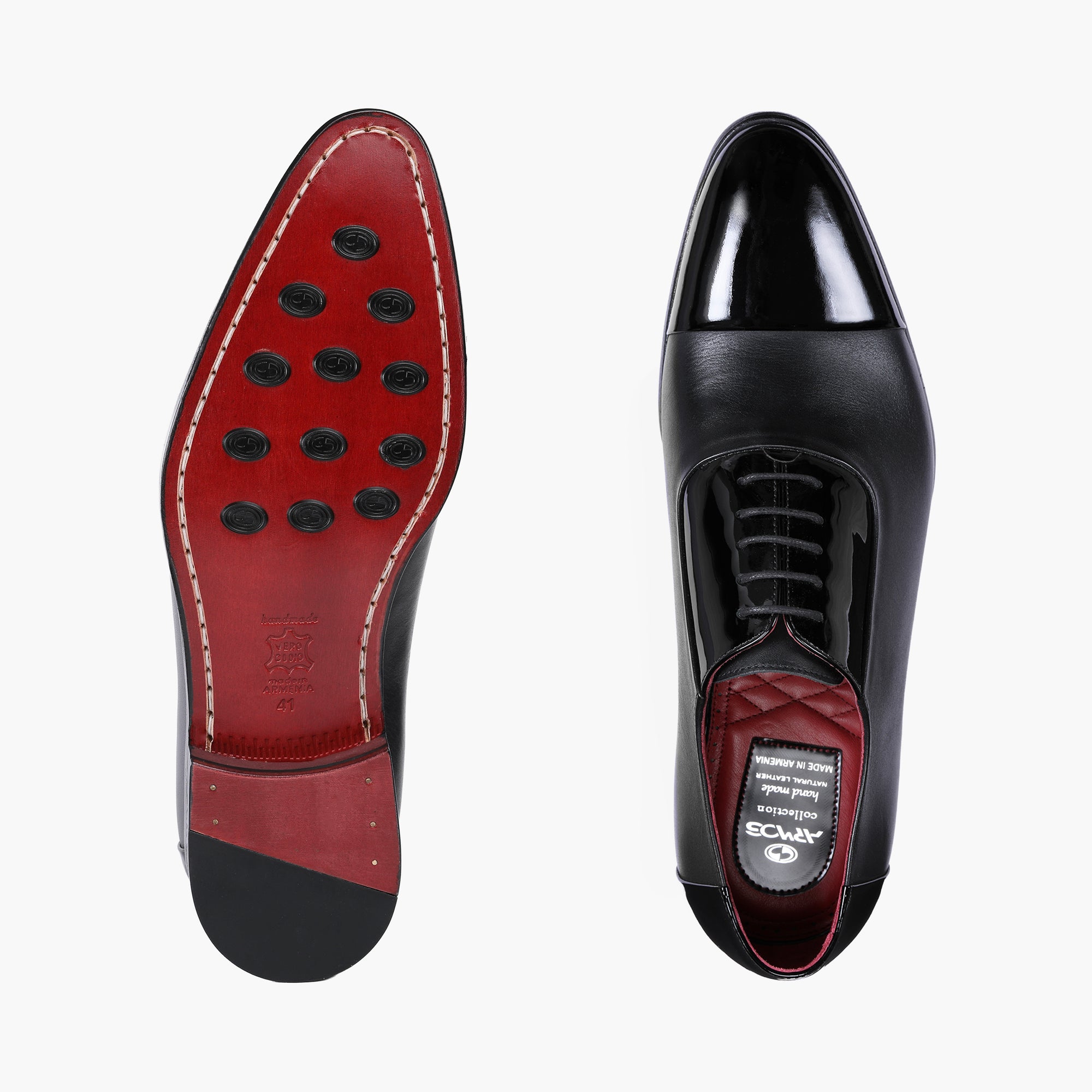 Men’s Black Patent Cap-Toe Oxford - top and sole