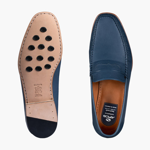 Men's Dark Blue Leather Moccasin