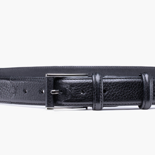 Grained black leather belt