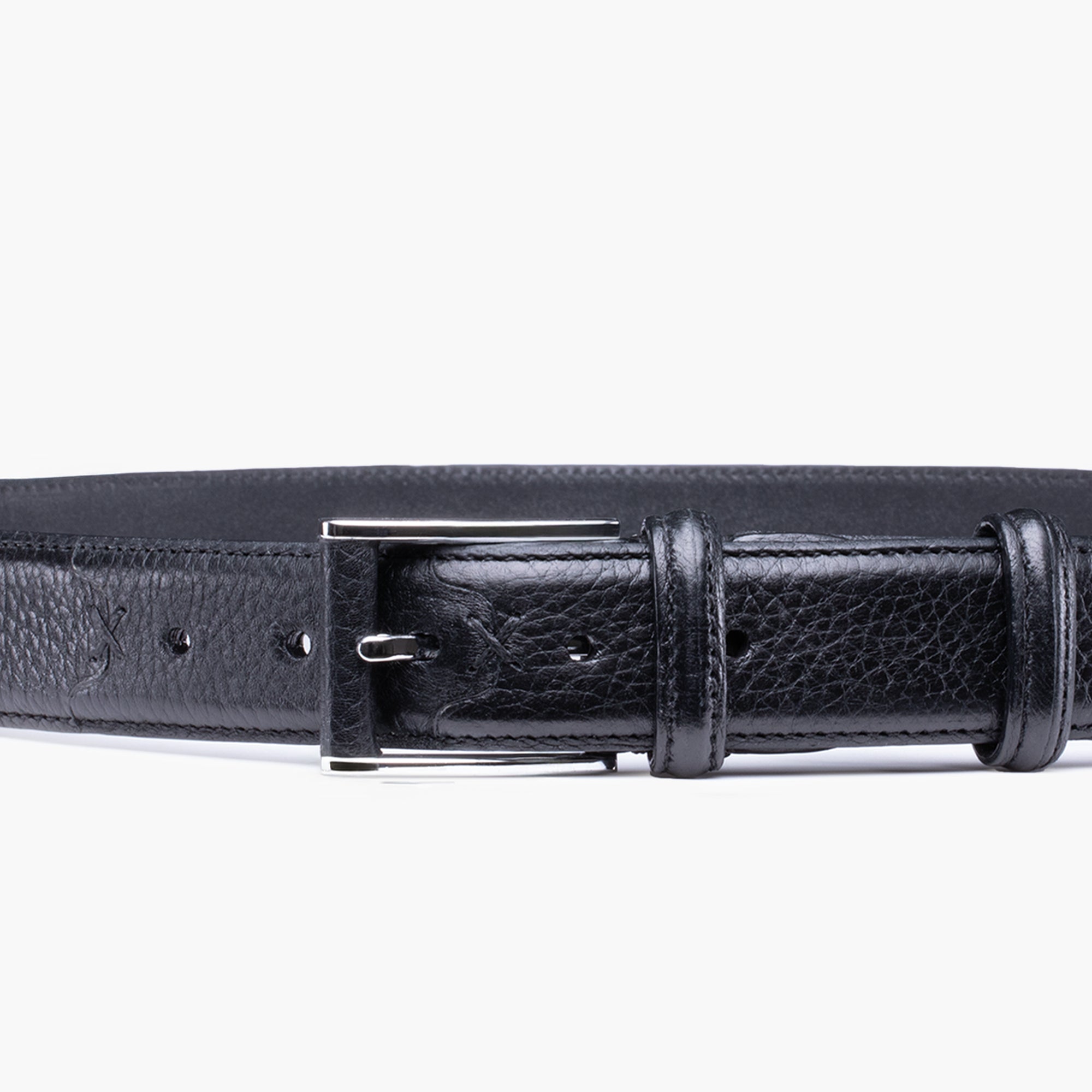 Grained black leather belt