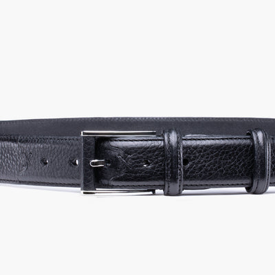Grained black leather belt