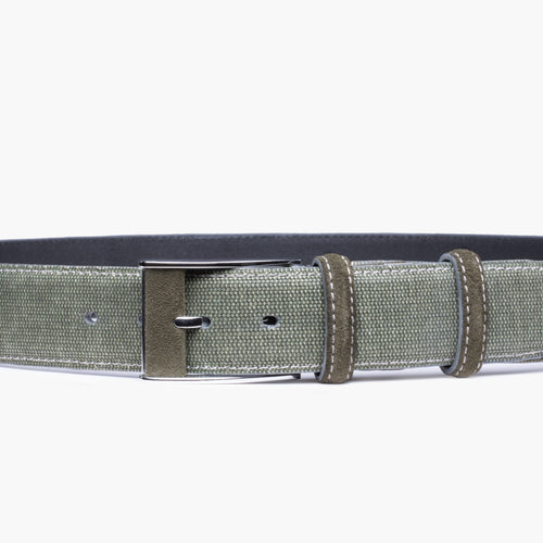 Textured olive canvas & suede belt