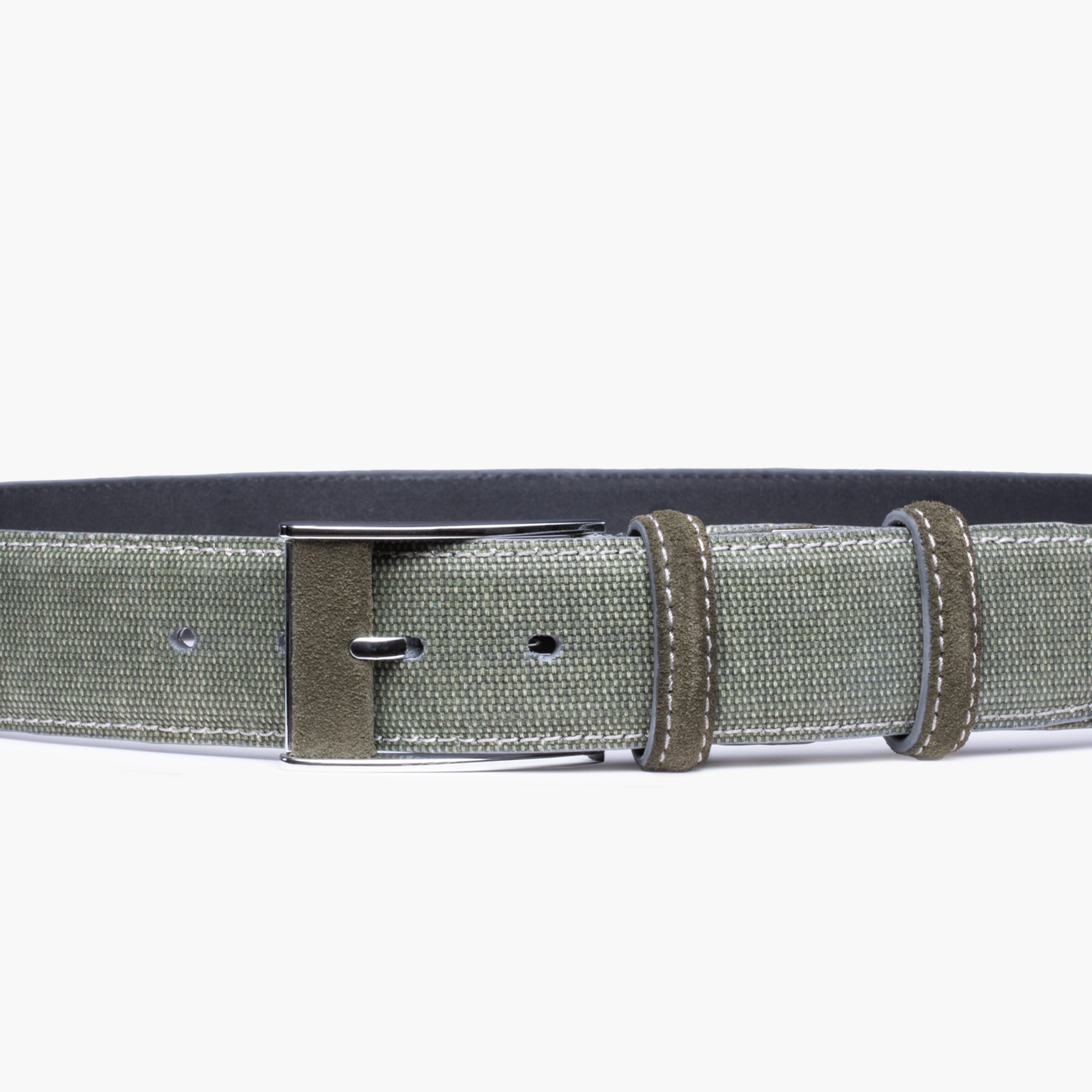 Textured olive canvas & suede belt