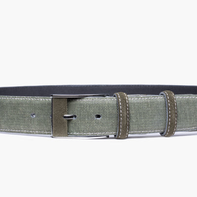 Textured olive canvas & suede belt