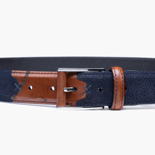 Men’s Navy Blue Nubuck & Leather Belt