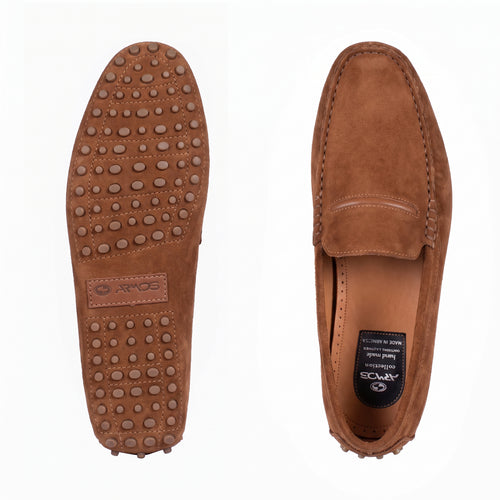Men's Light-Brown Suede Driving Moccasin - top and sole