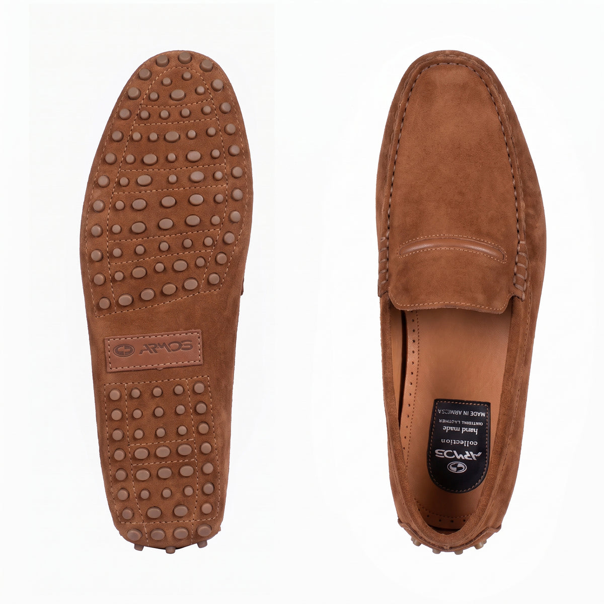 Men's Light-Brown Suede Driving Moccasin - top and sole