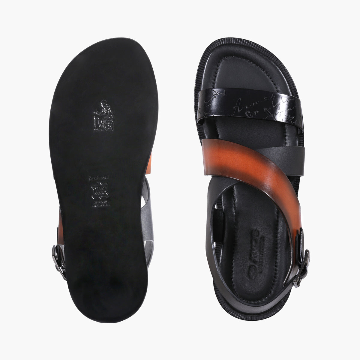 Men's Black And Brown Buckle Sandal - top and sole