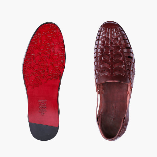 Men’s Burgundy Leather Huarache Sandal - top and sole